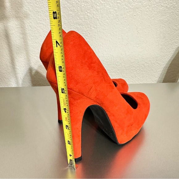 Elegant Orange Suede Platform High Heel Pumps Classic Round Toe Dress Shoes - Picture 7 of 8